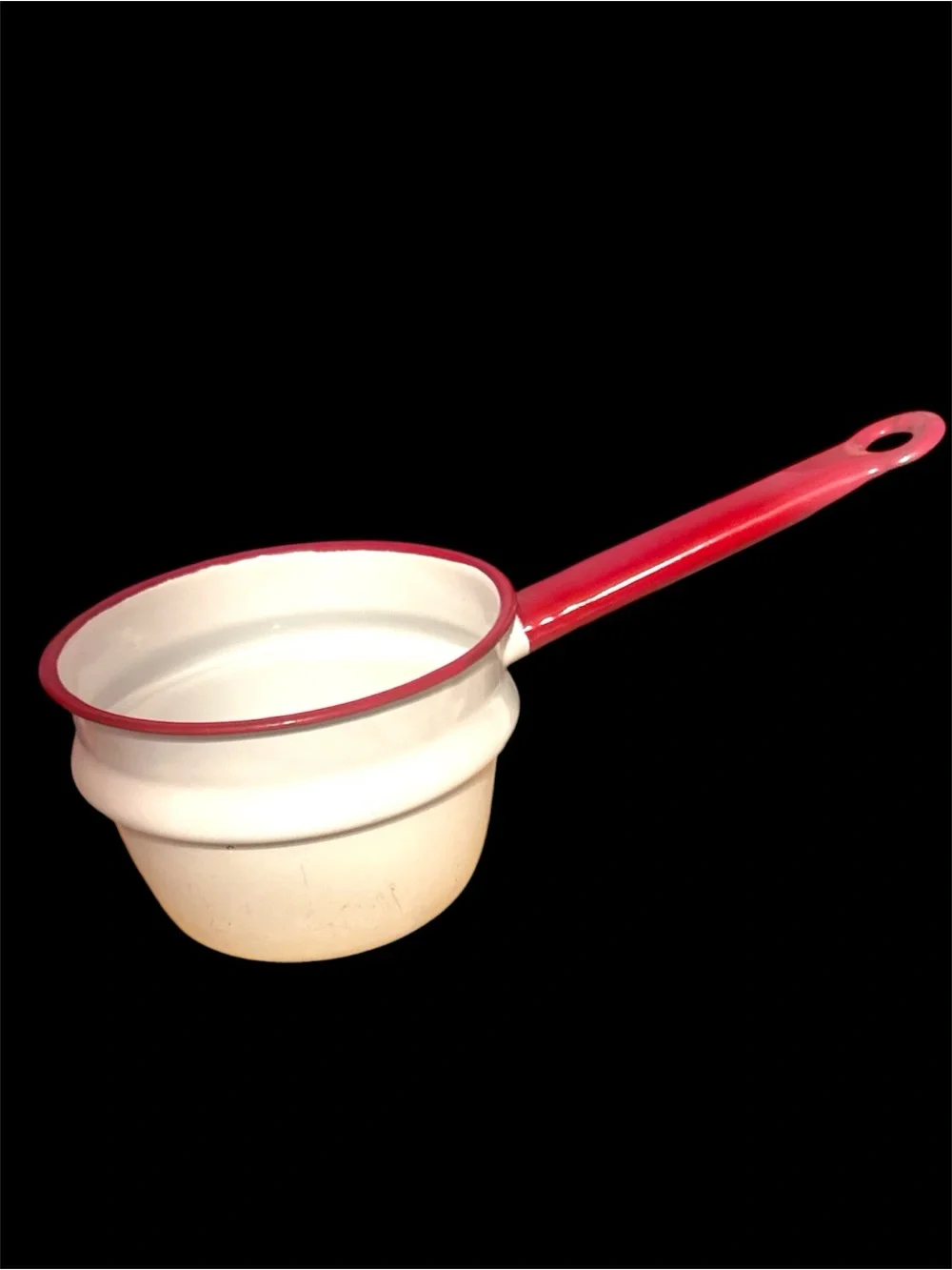 Vintage Enamelware Double Boiler Red White w/ Lid Farmhouse Kitchen